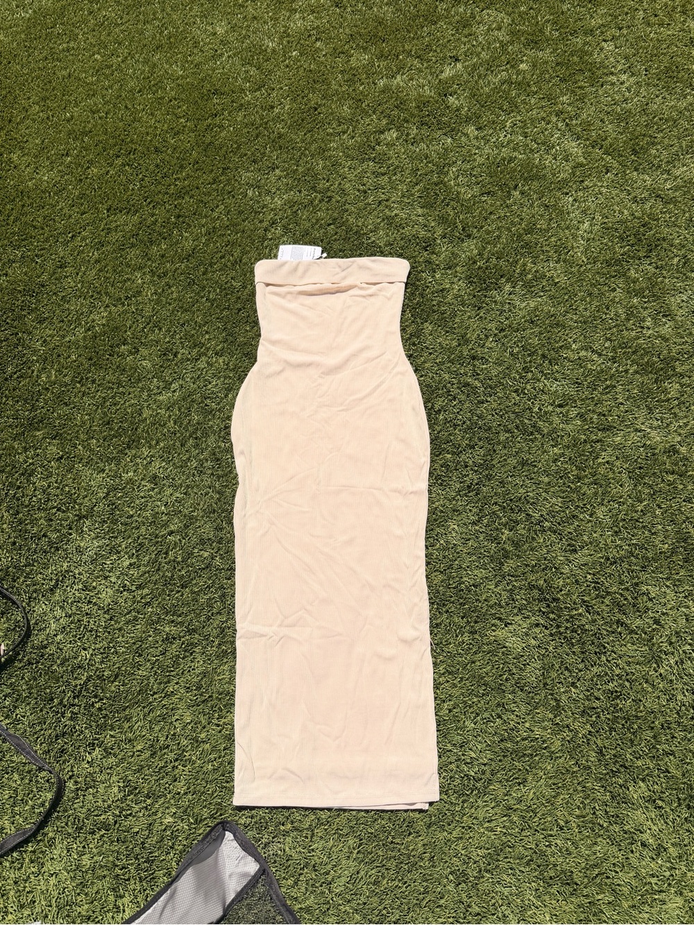 Strapless Midi Bodycon Dress in Beige